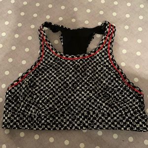 Black/white Lululemon sports bra with phone holder